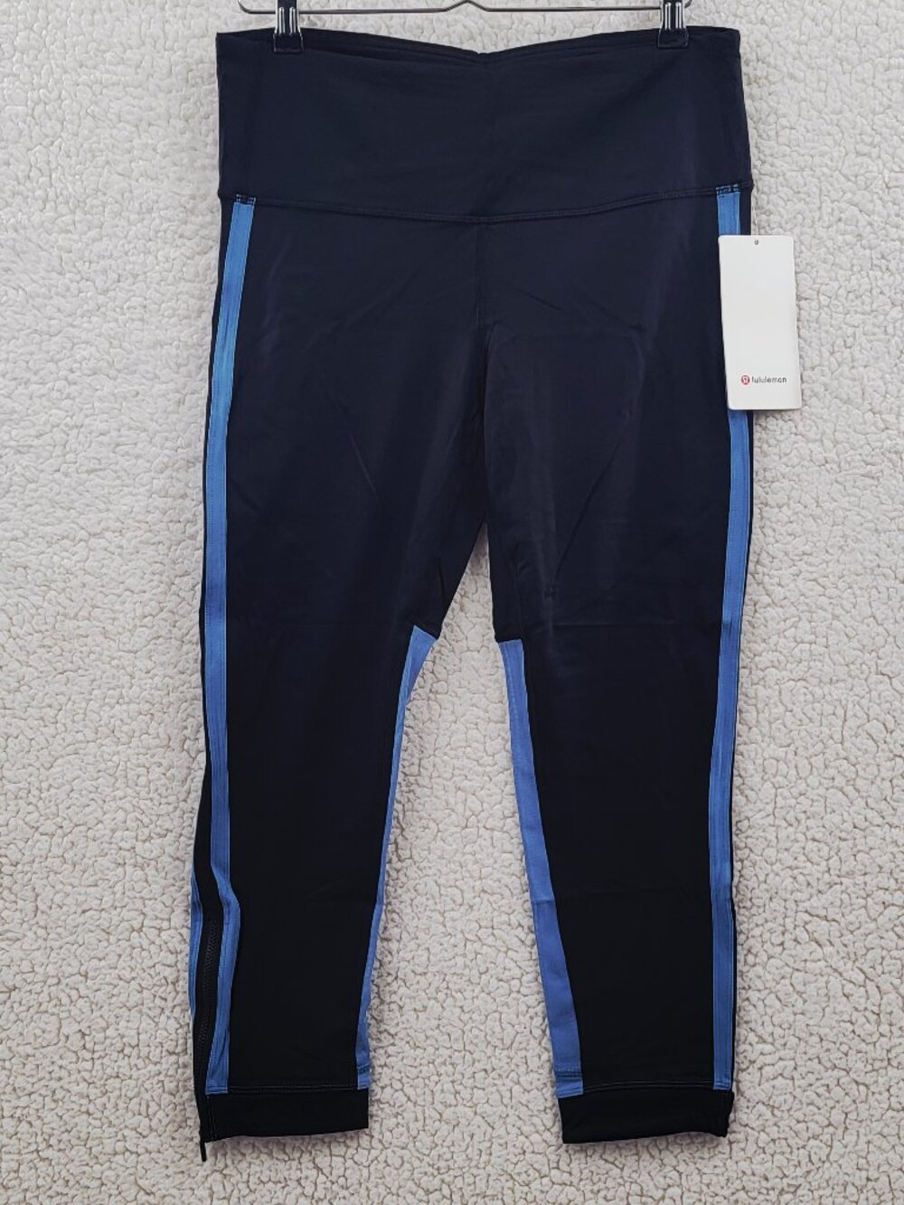 Lululemon Zip The Line Crop 23" Leggings Black/Blue Utility Mesh Size 12